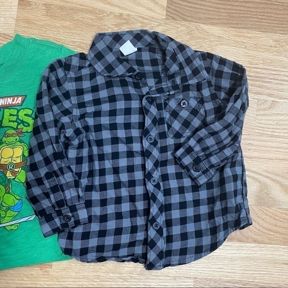 12 Month Boys Top Bundle Teenage Ninja Turtles Gray Old Navy Plaid Naps Onesie - Picture 5 of 9